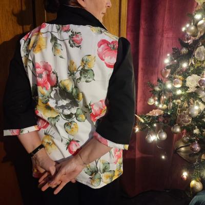 Ensemble fleurs pantalon soiree d elegance chintz anglais jersey de coton et sequins collection ell egance fifi au jardin i0