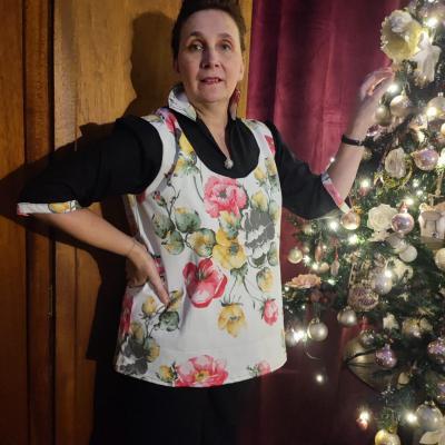 Ensemble fleurs pantalon soiree d elegance chintz anglais jersey de coton et sequins collection ell egance fifi au jardin i4