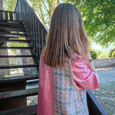 Robe rose lycra et laine recycles forme empire collection deuxieme vie fifi au jardin i21