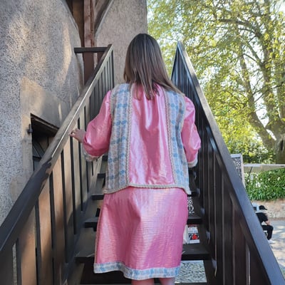 Robe rose lycra et laine recycles forme empire collection deuxieme vie fifi au jardin i22