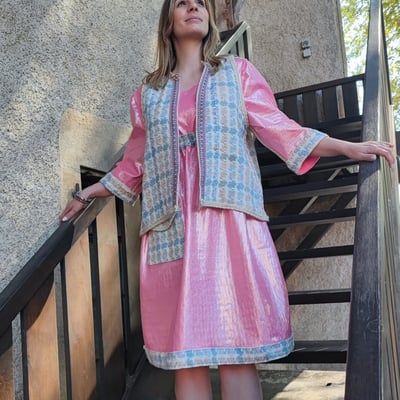 Robe rose lycra et laine recycles forme empire collection deuxieme vie fifi au jardin i5
