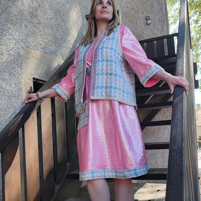 Robe rose lycra et laine recycles forme empire collection deuxieme vie fifi au jardin i9