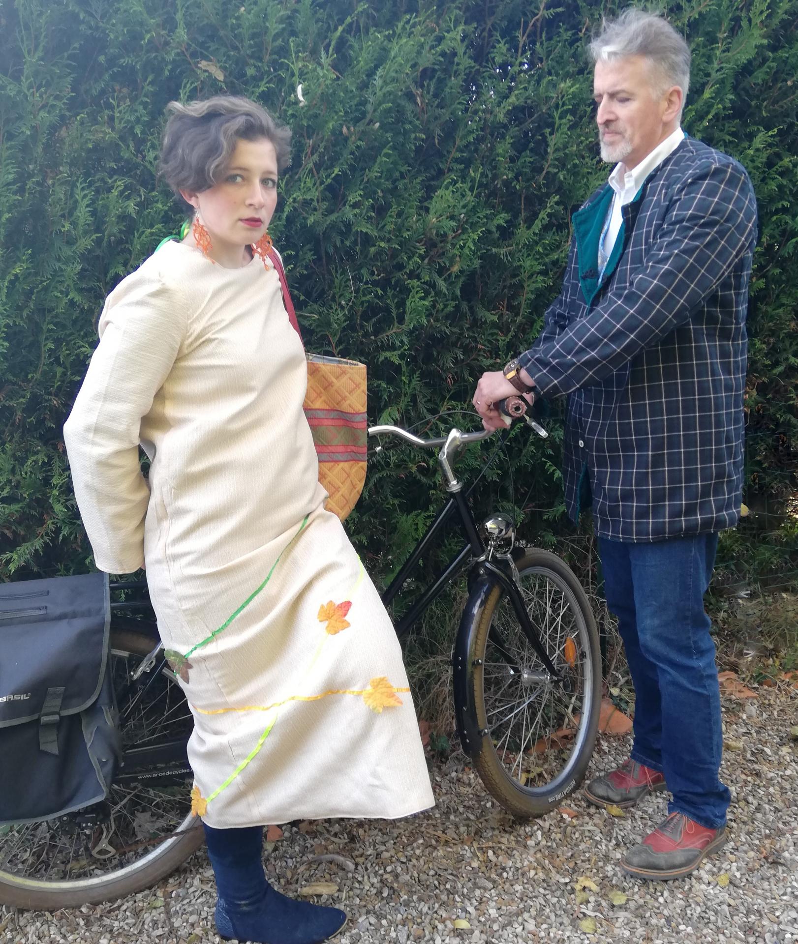 Duo robe longue reversible femme et veste homme longues manches sans col velours turquoise et tartan ouverture mi v fifi au jardin