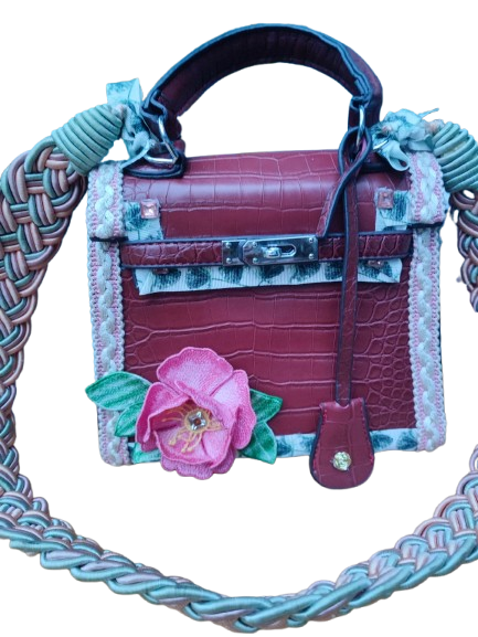 Sac precieux little kelly fuschia cuir vegetal et passementerie creation upcyclee fifi au jardin